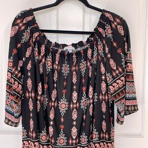 Westport off shoulder Black 3/4 Sleeve Boho Blouse, Size XL